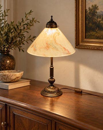 Lamp - gemarmerd - Gemarmerde tafellamp