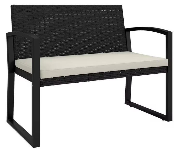 Stijlvolle Tuinbank 2-Zits Rotan Look Zwart en Beige 103cm, Tuin en Terras, Tuinbanken, Nieuw, Verzenden