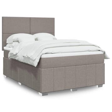 vidaXL Boxspring met matras stof taupe 140x200 cm, Verzenden, 140 cm, 200 cm, Stof