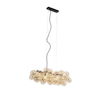 Design hanglamp zwart met amber glas 8-lichts - Uvas, Verzenden, Nieuw, Glas, Design