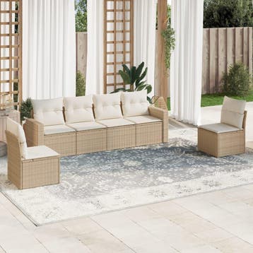 vidaXL 6-delige Loungeset met kussens poly rattan beige, Verzenden, Nieuw, Loungeset