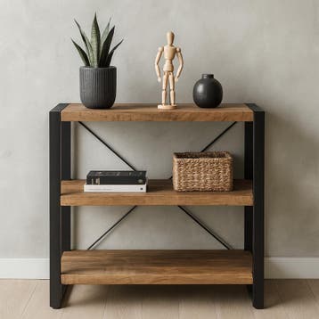 Boekenkast Mangohout Britt Laag 90 cm, Verzenden, Nieuw, Overige houtsoorten, Industriële meubels