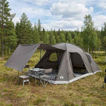 vidaXL Huisje Tent met dak Bruin grijs 12-Persoons Polyester, Verzenden, Nieuw, Tot en met 2