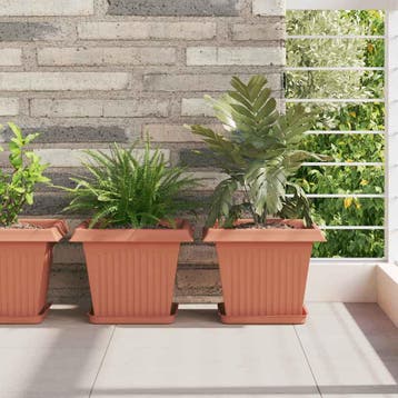 vidaXL Vierkante Bloempot 24 st Baksteenrood 28,5 x 28,5 x, Verzenden, Nieuw, Kunststof, Minder dan 30 cm