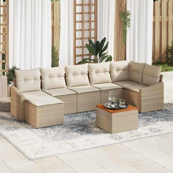 vidaXL Tuinbankenset met opslag 8 pcs Beige en Crème poly, Verzenden, Nieuw, Rotan, 8 zitplaatsen