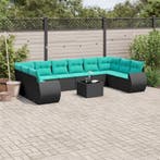 vidaXL 11-delige tuinbankset met kussens, zwart polyrotan, Verzenden, Nieuw, Rotan
