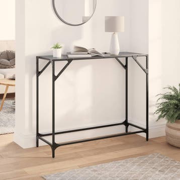 vidaXL Wandtafel met zwart glazen blad 98x35x81 cm staal, Verzenden, Nieuw, Metaal, 50 tot 100 cm