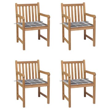 vidaXL Tuinstoelen 4 st met grijs geruite kussens massief, Verzenden, Nieuw, Hout