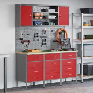 vidaXL Werk kast met lade met plank 7 st Rood Engineered, Verzenden, Nieuw
