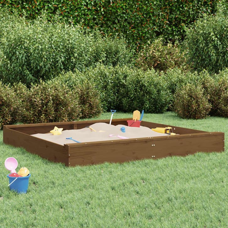 vidaXL Zandbak met bankjes vierkant massief grenenhout, Kinderen en Baby's, Speelgoed | Buiten | Zandbakken, Nieuw, Verzenden