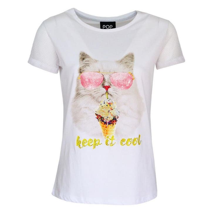Verysimple • wit t-shirt cool kat • 40 (IT46), Kleding | Dames, Tops, Wit, Nieuw, Maat 38/40 (M), Verzenden