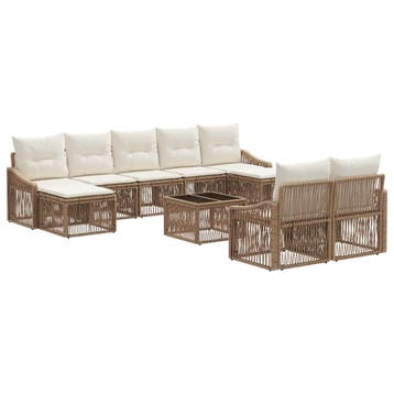 vidaXL Tuinbankenset 10 pcs Beige poly rattan, Verzenden, Nieuw, Meer dan 8 zitplaatsen
