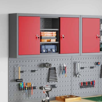 vidaXL Gereedschapskast met plank Rood en Grijs 100 x 20 x, Verzenden, Nieuw