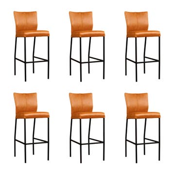 Set van 6 Leren barkruk Revolt hoog - Vintage Cognac, Huis en Inrichting, Barkrukken, Ophalen of Verzenden, Nieuw, Leer