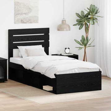 vidaXL Bedframe Zwart eiken 100 x 200 cm Massief grenenhout, Eenpersoons, Verzenden, Zwart, Nieuw