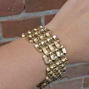 Gouden brede Bismarck schakelarmband, Ophalen of Verzenden, Gebruikt, Goud, Goud