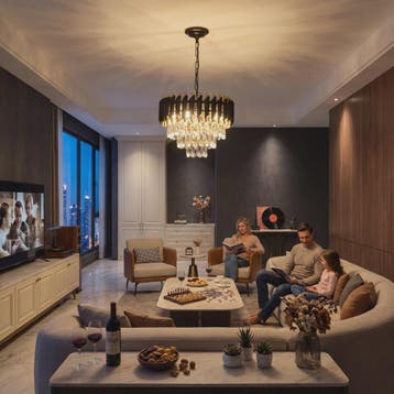 Luxe Zwarte Gouden Kristallen Kroonluchter met Verstelbare, Verzenden, Nieuw