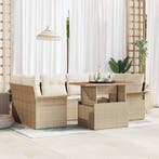 vidaXL Tuin Sofa Set met opslag 7 pcs Beige Poly riet, Verzenden, Nieuw, Rotan