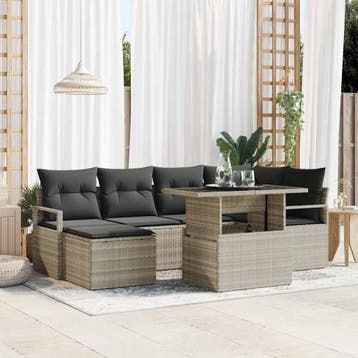 vidaXL Tuin Sofa Set 7 st Lichtgrijs poly rattan, Verzenden, Nieuw, Rotan, 7 zitplaatsen