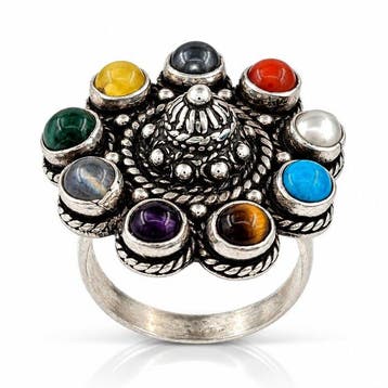Gemengde edelstenen - Zilver - Ring - Navratna