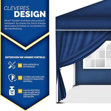 Tillvex® Zijwand voor paviljoen - 3x3m - Blauw, Tuin en Terras, Partytenten, Verzenden, Zo goed als nieuw