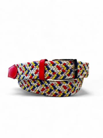 Mooie elastische riemen multi kleuren rood blauw zwart wit, Nieuw, Riccamente, Riem of Ceintuur, Echt leder
