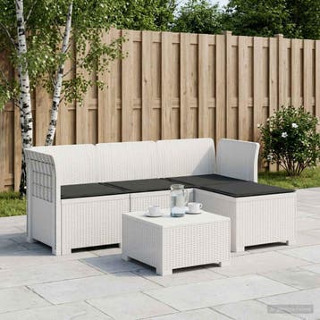 vidaXL 4-Persoons Tuinbank met Kussens Rieten Look PP Wit, Tuin en Terras, Verzenden, Nieuw