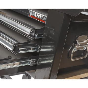 Werkbank zwart 200 cm met hardhouten blad + gereedschapskist, Doe-het-zelf en Verbouw, Werkbanken, Ophalen of Verzenden, Nieuw