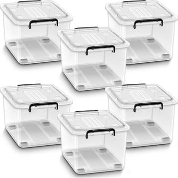 Opbergbox met deksel - Opbergdoos - 6x27L - Transparant - Ti, Verzenden, Zo goed als nieuw