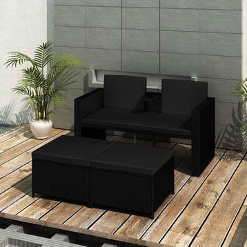 vidaXL 3-delige Loungeset met kussens poly rattan zwart, Tuin en Terras, Verzenden, Nieuw, 3 zitplaatsen, Loungeset