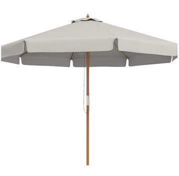 Nieuwe Houten Tuin Parasol 325cm Lichtgrijs – Katrolsysteem, Verzenden, Nieuw, Stokparasol, Waterdicht