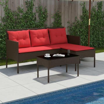 vidaXL Tuinbankenset 2 st Bruin en Rood poly rattan, Verzenden, Nieuw, Rotan, 2 zitplaatsen