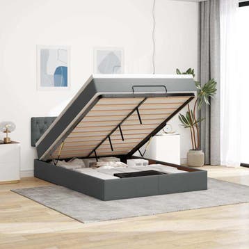 vidaXL Bed met matras 140x200 cm stof donkergrijs, Huis en Inrichting, Verzenden, 140 cm, 200 cm, Nieuw