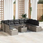 vidaXL Tuinbankenset met kussen 9 pcs Lichtgrijs Polyrattan, Verzenden, Nieuw, Rotan, Meer dan 8 zitplaatsen