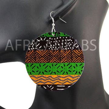 Zwart / groene mud cloth / bogolan - Afrikaanse oorbellen, Ophalen of Verzenden, Nieuw