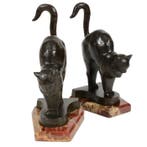 C. Charles - sculptuur, Twee Art deco bronzen katten - 21 cm, Antiek en Kunst