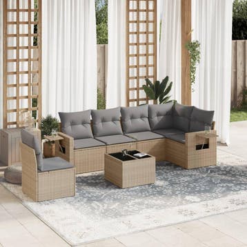 vidaXL 7-delige Loungeset met kussens poly rattan beige, Tuin en Terras, Tuinsets en Loungesets, Verzenden, Nieuw, Loungeset