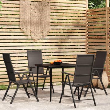vidaXL 5-delige Tuinset zwart, 4 zitplaatsen, Verzenden, Nieuw, Rvs