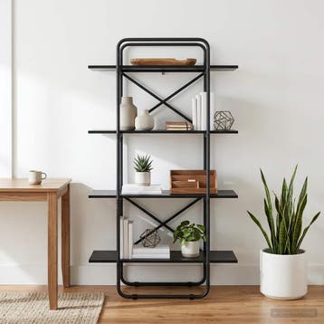 vidaXL Boekenrek 4-laags 60 x 35 x 140 cm PB Zwart eiken, Verzenden, 100 tot 150 cm, Nieuw, 50 tot 100 cm