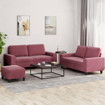 vidaXL 3-delige Loungeset stof wijnrood, Huis en Inrichting, Banken | Bankstellen, Verzenden, Nieuw, Vierpersoons of meer, Stof
