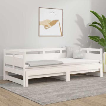vidaXL Slaapbank uitschuifbaar massief grenenhout wit, 90 cm, Eenpersoons, Verzenden, Wit