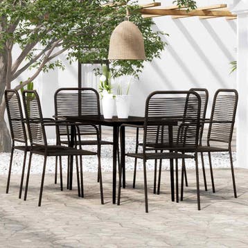 vidaXL 7-delige Tuinset zwart, Verzenden, 6 zitplaatsen, Nieuw, Rvs