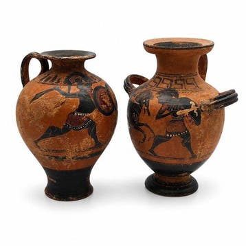 Vaas - Aardewerk - Paar terracotta vazen - Mythologische