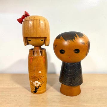 Set van 2 kokeshi Sosaku - Hout - Watanabe Masao et Miyagawa