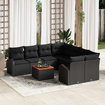 vidaXL Tuinbankenset 9 st Zwart poly rattan, Verzenden, Nieuw, Rotan, Meer dan 8 zitplaatsen