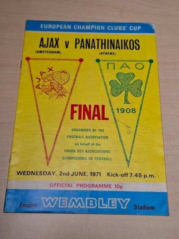 Origineel programmaboekje Ajax - Panathinaikos - EC I final, Nieuw