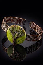 Groene STICHTITE Koperen Manchetarmband – Levensboom