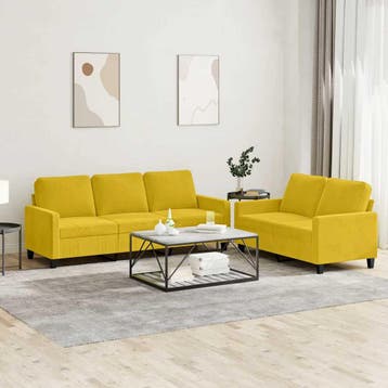 vidaXL 2-delige Loungeset met kussens fluweel geel, Verzenden, Nieuw, Vierpersoons of meer, Stof