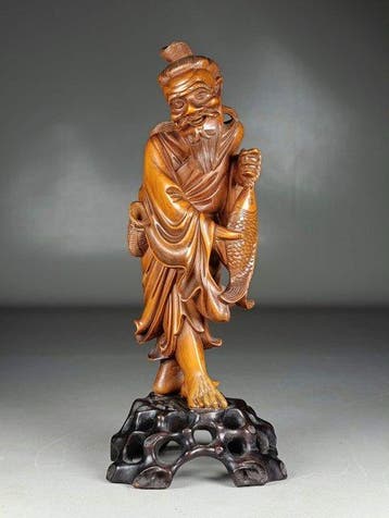 Art Asiatique / Chine] Statuette en bois de buis finement, Antiek en Kunst
