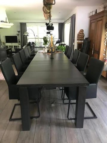 Set van 10 leren eetkamerstoelen - met sledepoot en, Huis en Inrichting, Ophalen of Verzenden, Nieuw, Leer